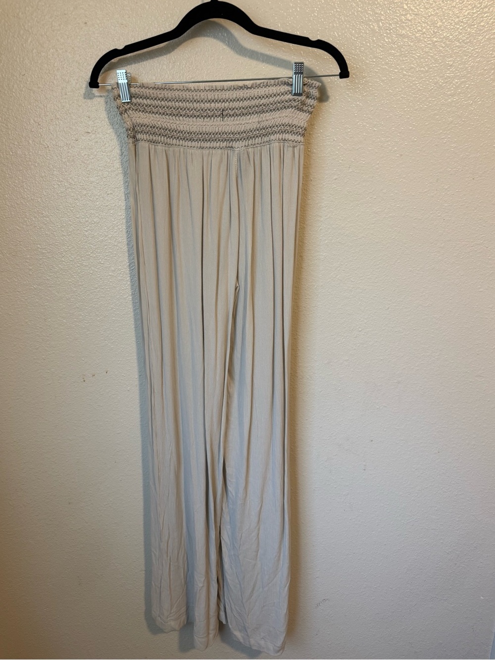 Rewash Nude  Smocked Waist Wide-Leg Maxi Pants